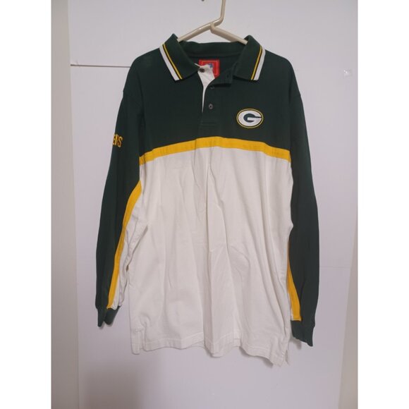 NFL Other - Vintage NFL Green Bay Packers Long Sleeve Polo  3 Button Up White Green Large L